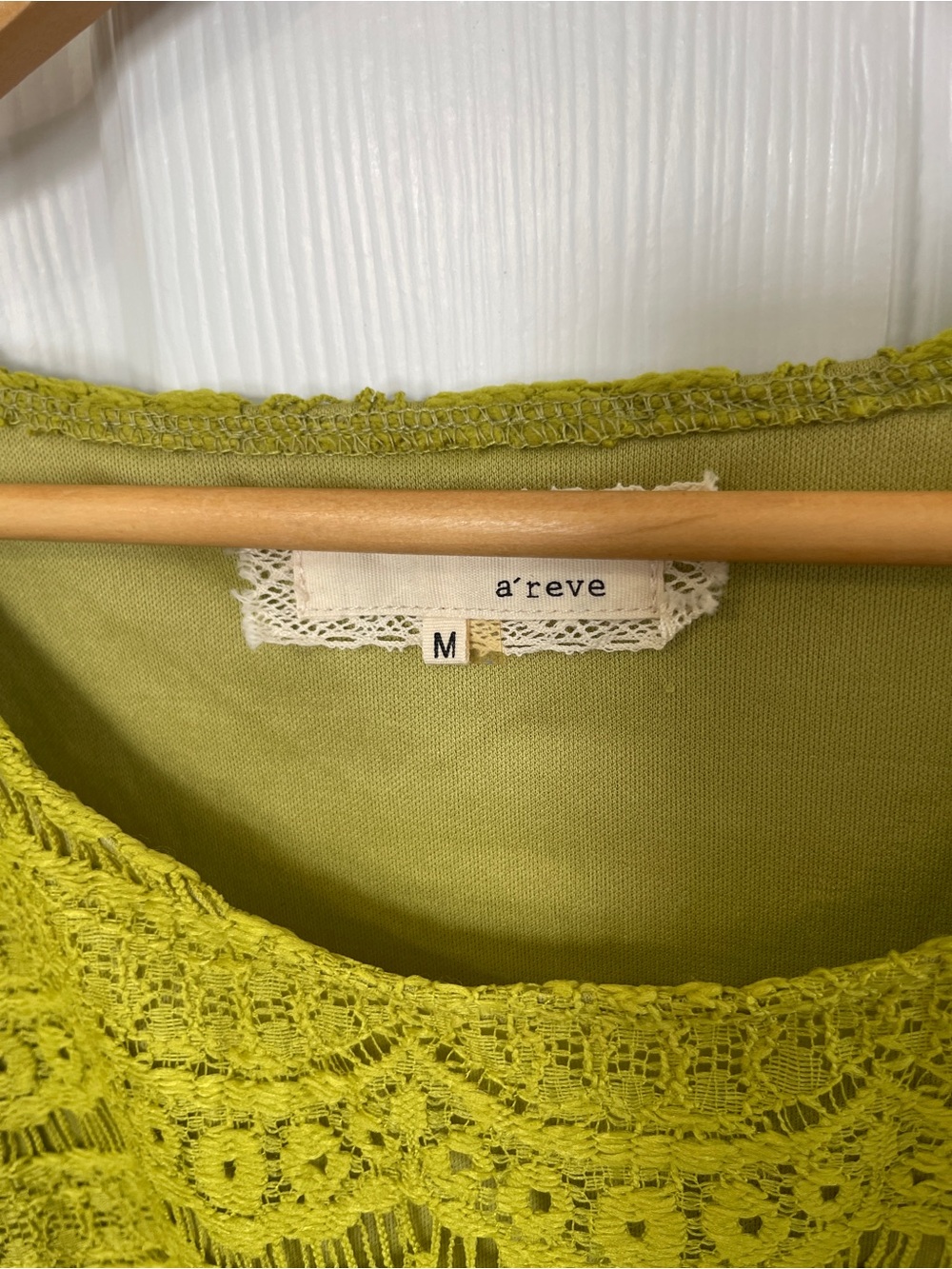 Areve Womens Size Med Blouse Green Sheer Sleeve Scoop Neck Lined Lace - Picture 2 of 8